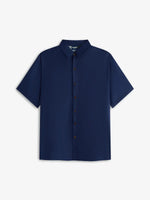 Men's Casual Linen-Feel Loose Printed Solid Color Button Short Sleeve Shirt ElevenOasis