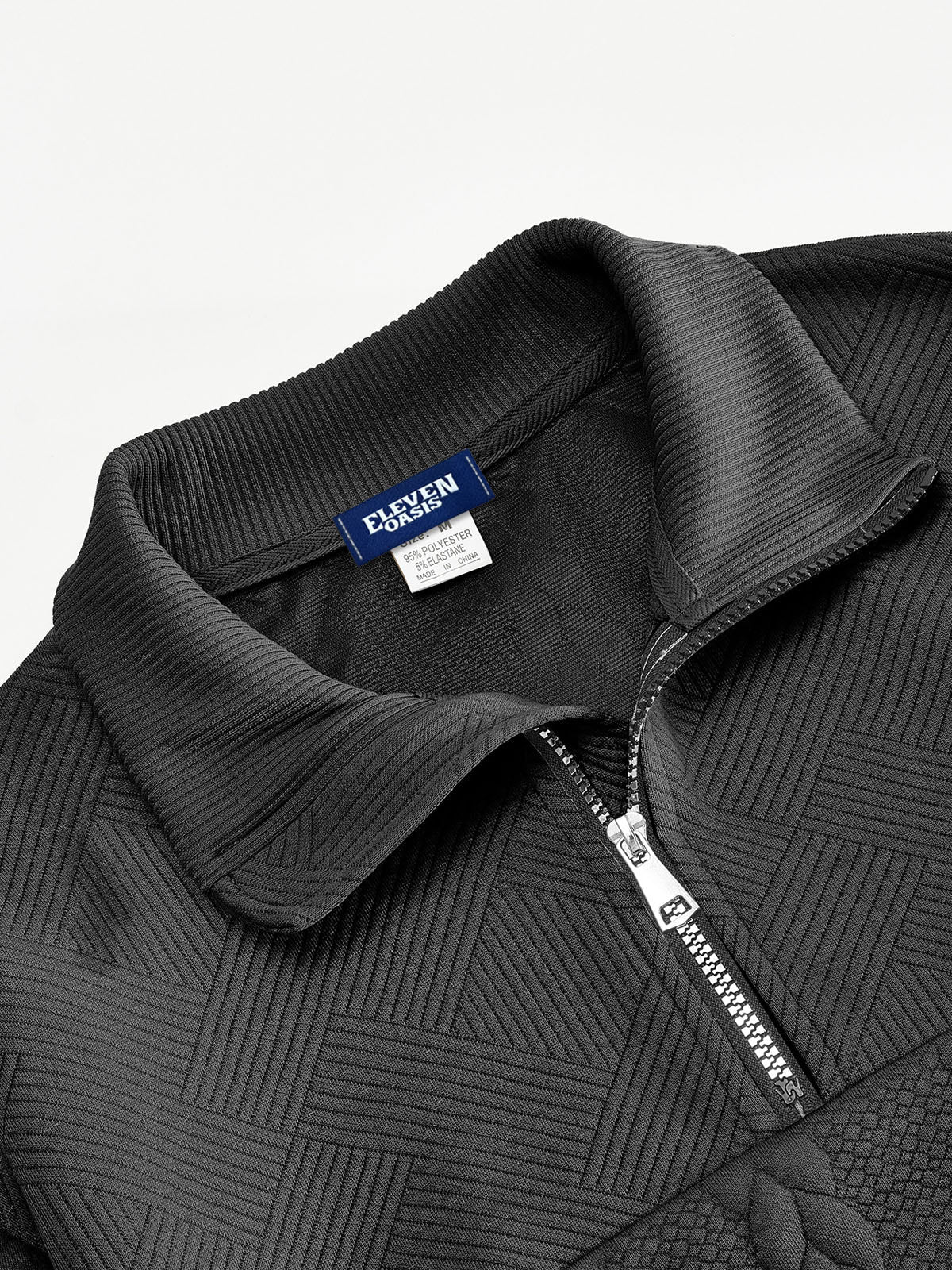 Men's Black Quarter-Zip Textured Pullover Sweatshirt Eleven Oasis