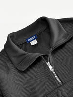 Men's Black Quarter-Zip Textured Pullover Sweatshirt Eleven Oasis