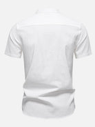 Men's Cotton Linen Band Collar Short Sleeve Shirt ElevenOasis