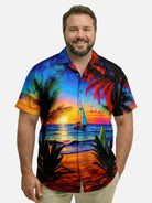 Tall Men's Vibrant Sunset Beach Ocean Sand Vacation Short Sleeve Shirt ElevenOasis