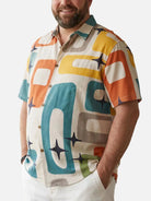 Tall Men's Mid-Century Atomic Star Pattern Short Sleeve Shirt ElevenOasis