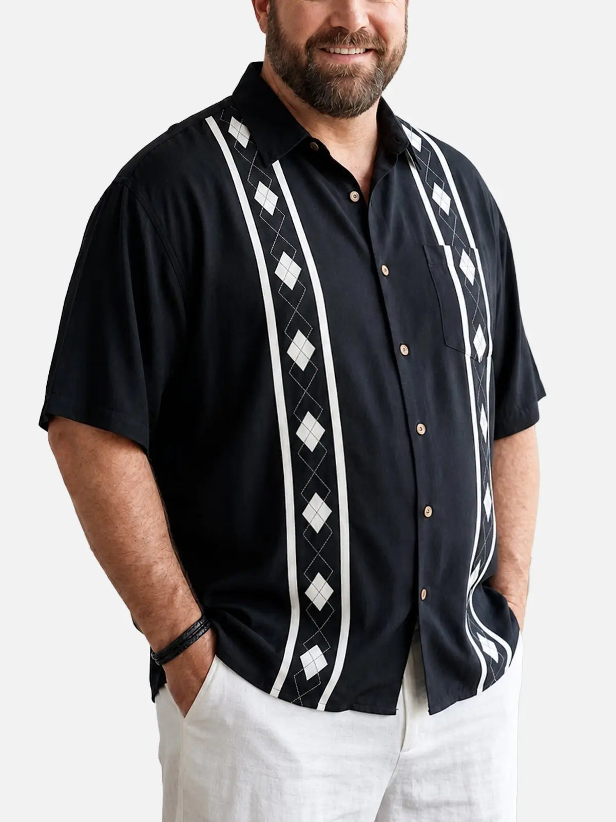 Tall Men's Retro Diamond Stripe Short Sleeve Shirt - Chandler Bing Wardrobe ElevenOasis