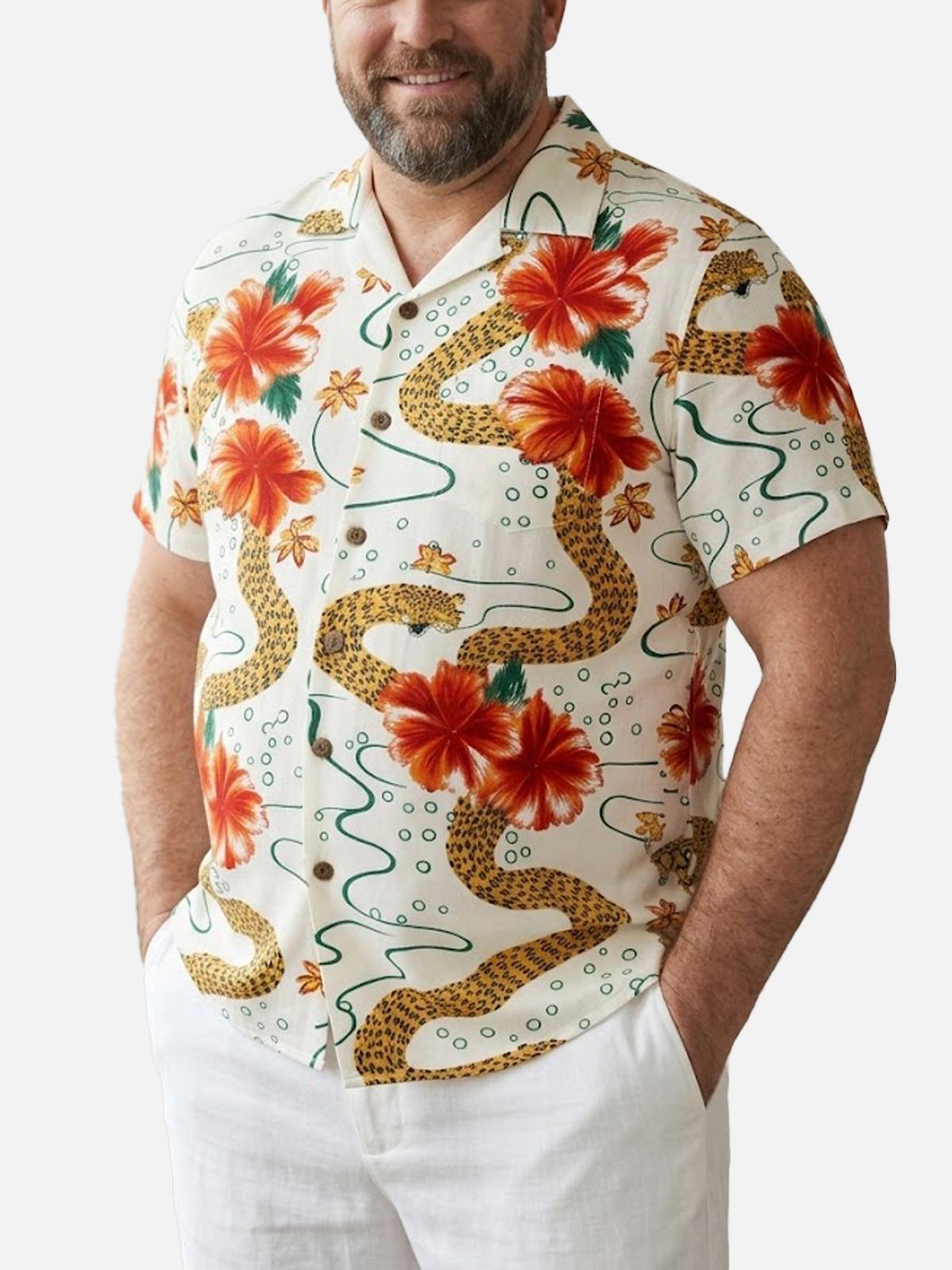 Tall Men's Retro Abstract Leopard Floral Short Sleeve Shirt Eleven Oasis