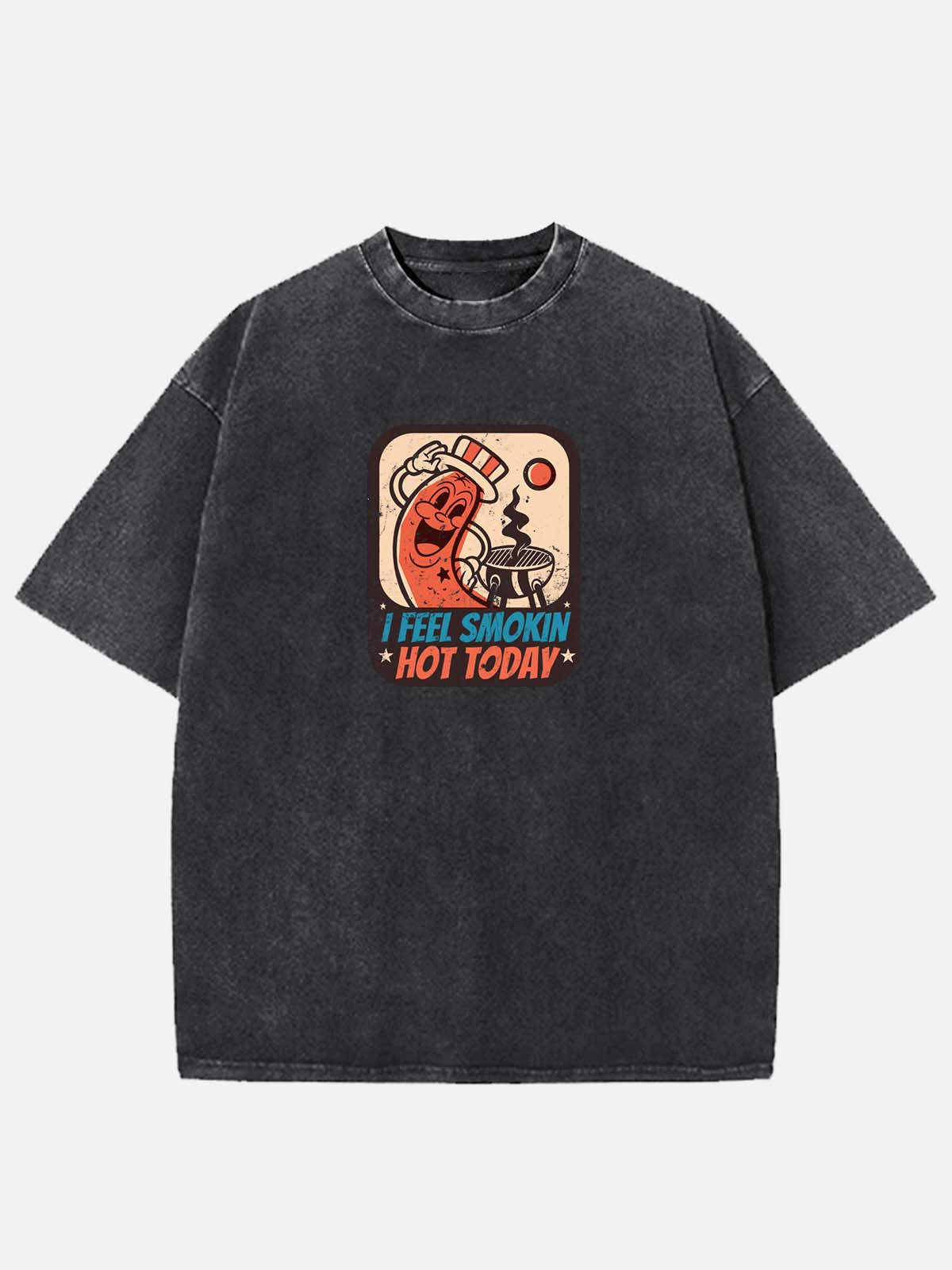 Men’s Food & Beverage Cotton Round Neck Short Sleeve T - Shirt BBQ Sausage I Feel Smokin' Hot Today Eleven Oasis