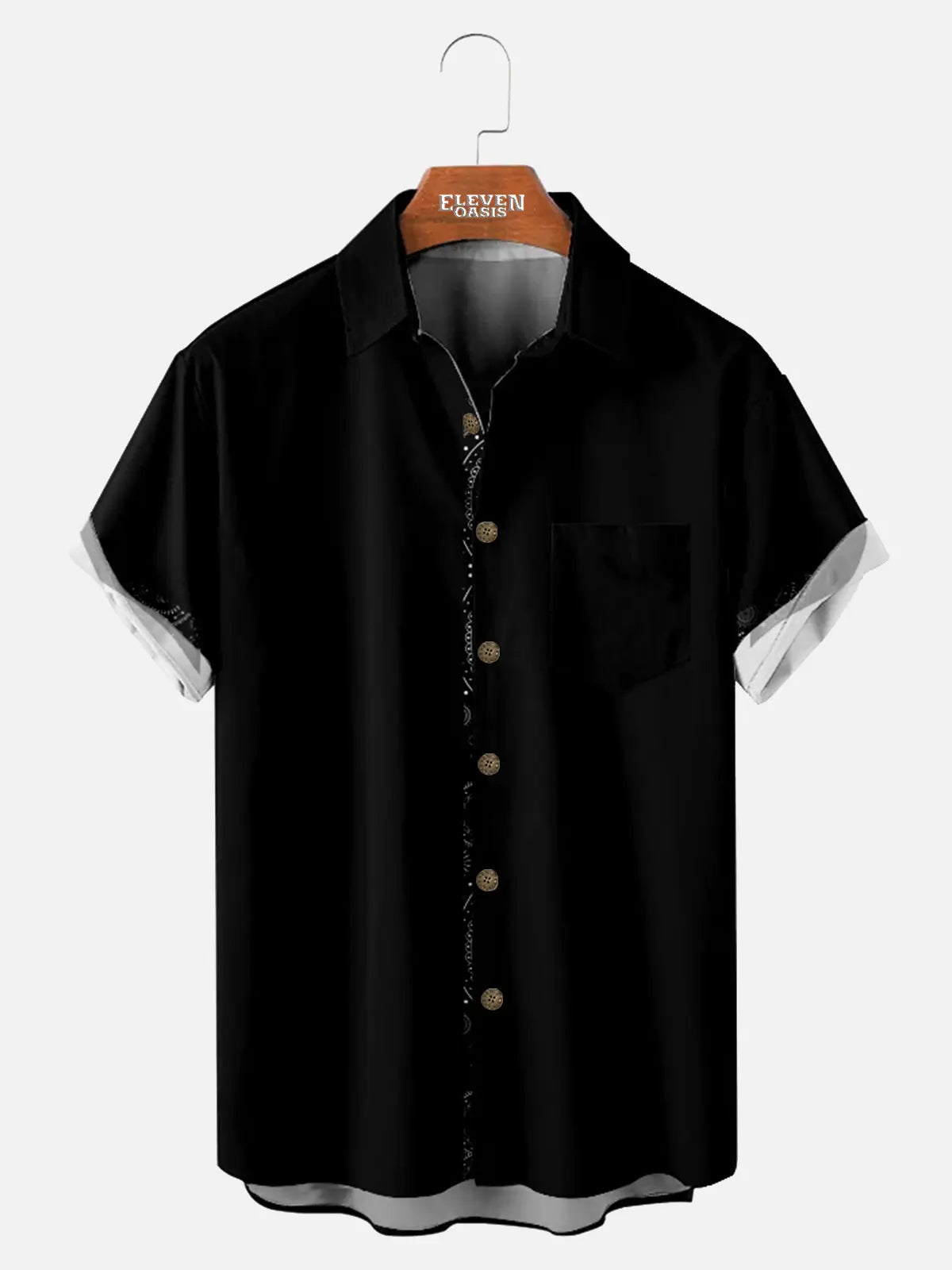 Men's Casual Button Lining Contrast Pattern Short Sleeve Shirt ElevenOasis