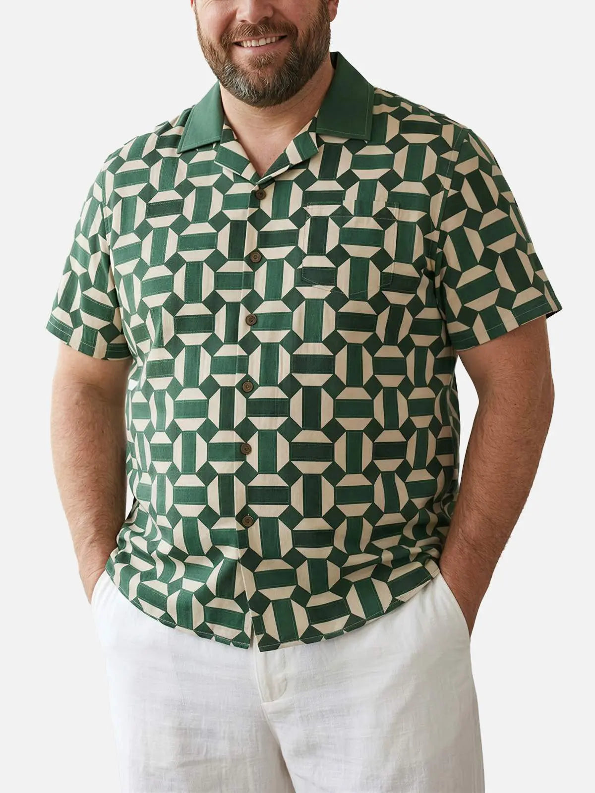mens contrast collar dress shirt Tall Men's Geometric Contrast Collar Short Sleeve Shirt