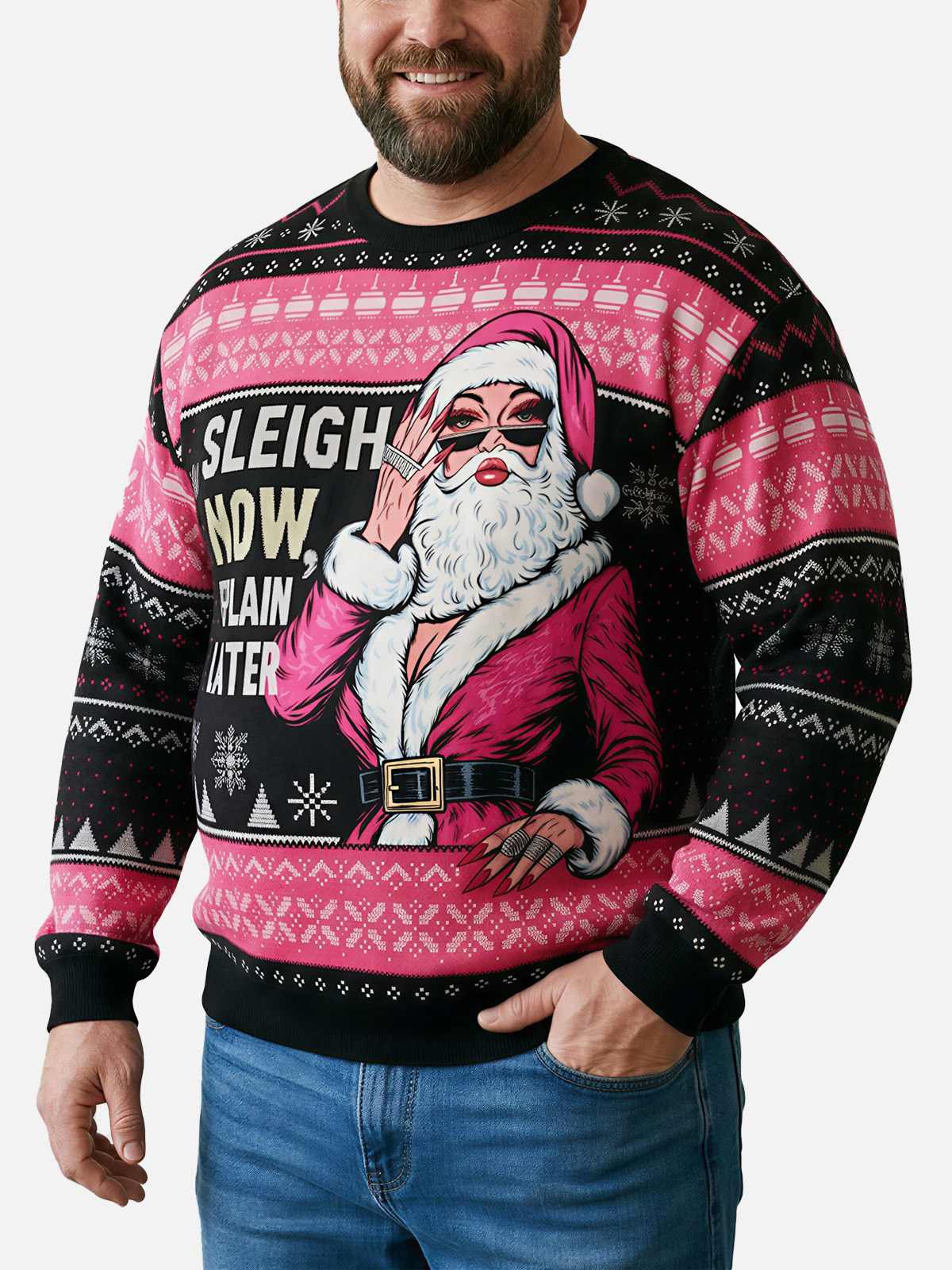 Sleigh Now Explain Later Santa Ugly Christmas Sweater ElevenOasis