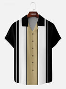 Tall Men's Classic Color-block Panel Stripe Camp Collar Short Sleeve Shirt Eleven Oasis
