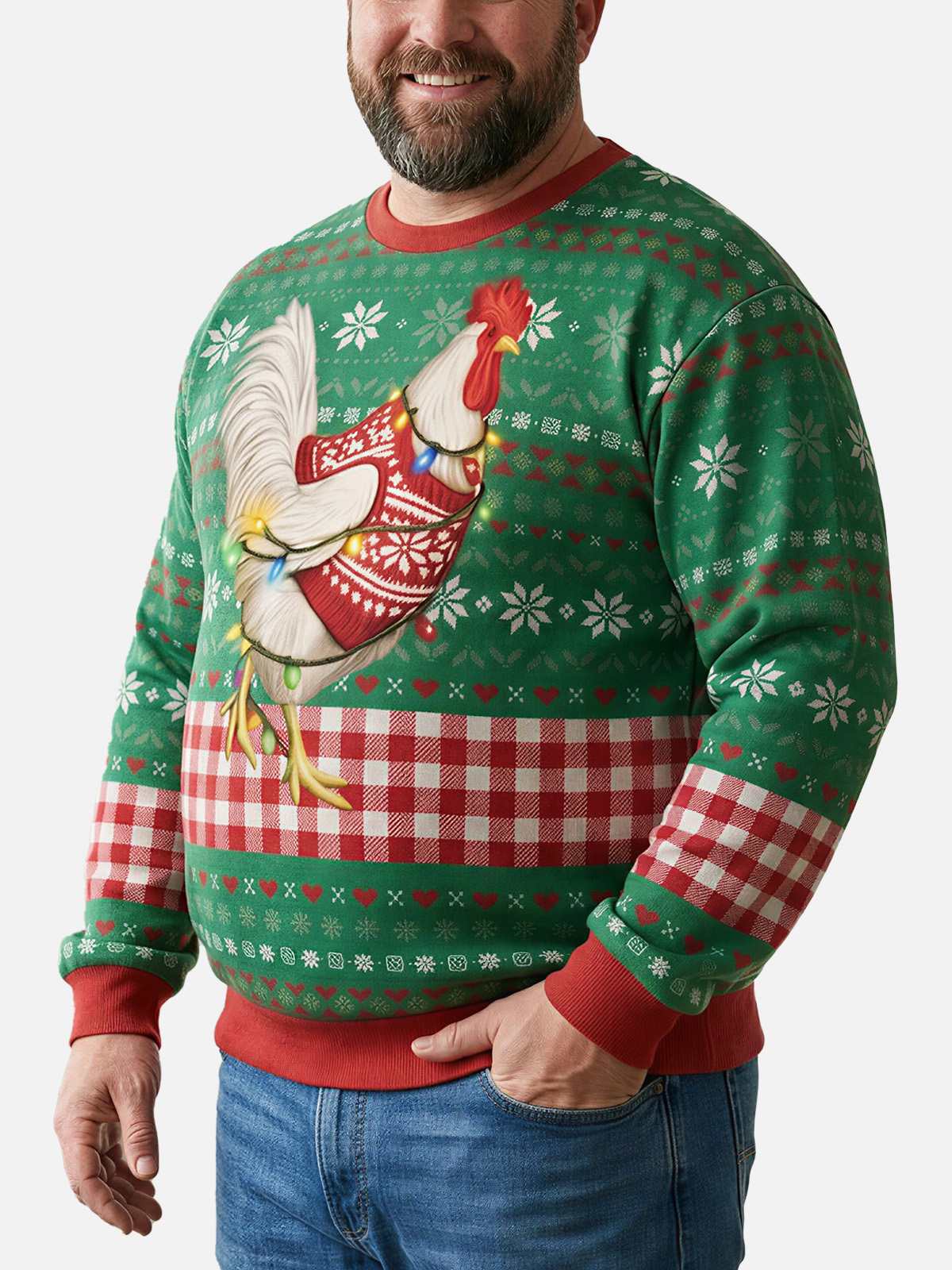 Rooster Christmas Lights Ugly Christmas Sweater ElevenOasis