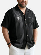 Tall Men's Rockabilly Skull Button Down Halloween Short Sleeve Shirt ElevenOasis