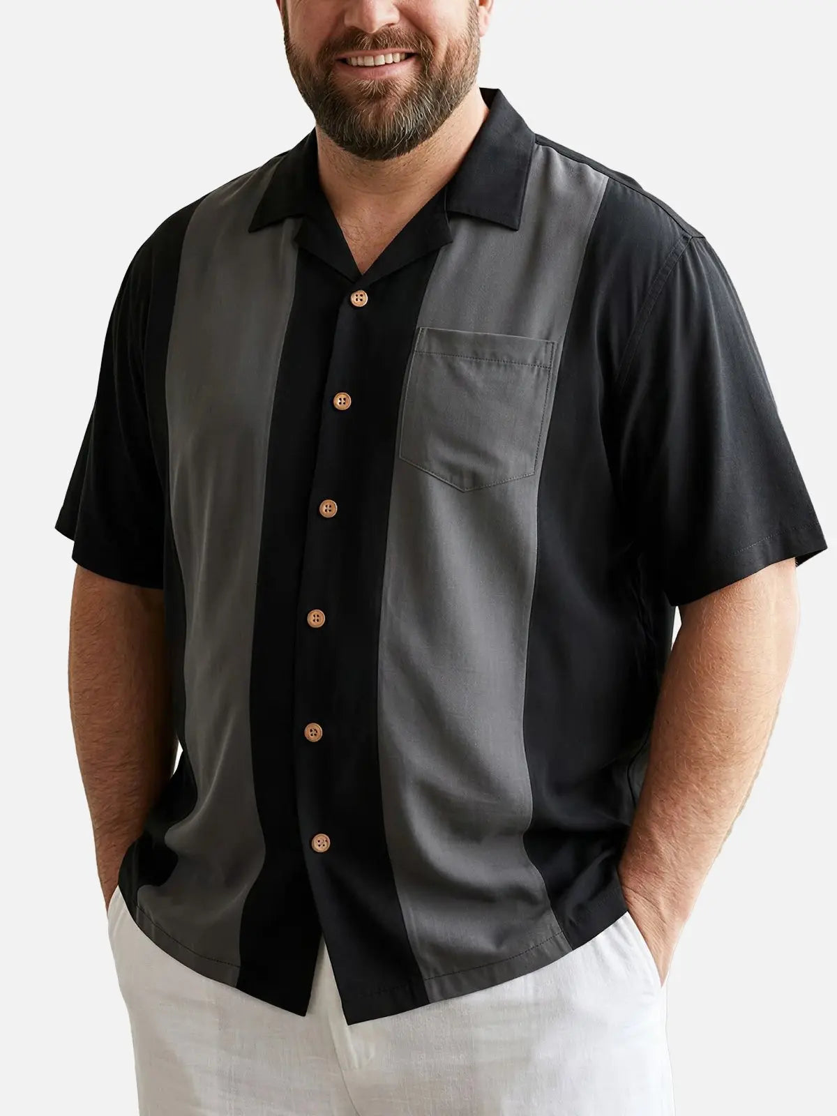 Men's Basic 50s Style Camp Collar Bowling Short Sleeve Shirt ElevenOasis