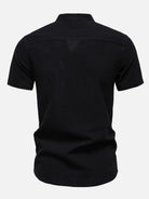 Men's Cotton Linen Band Collar Short Sleeve Shirt ElevenOasis