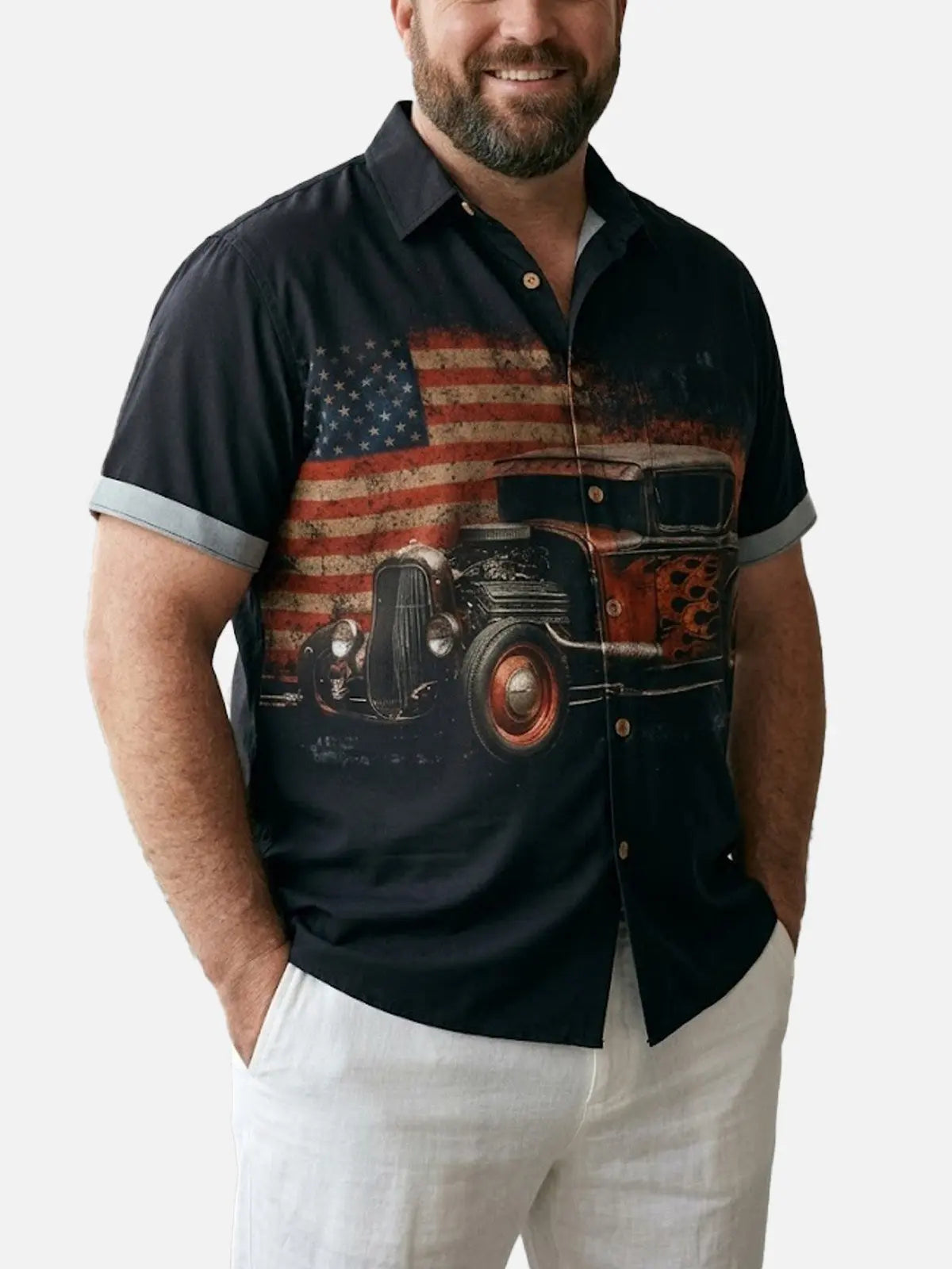 Tall Men's Vintage Hot Rod Americana Short Sleeve Shirt Eleven Oasis