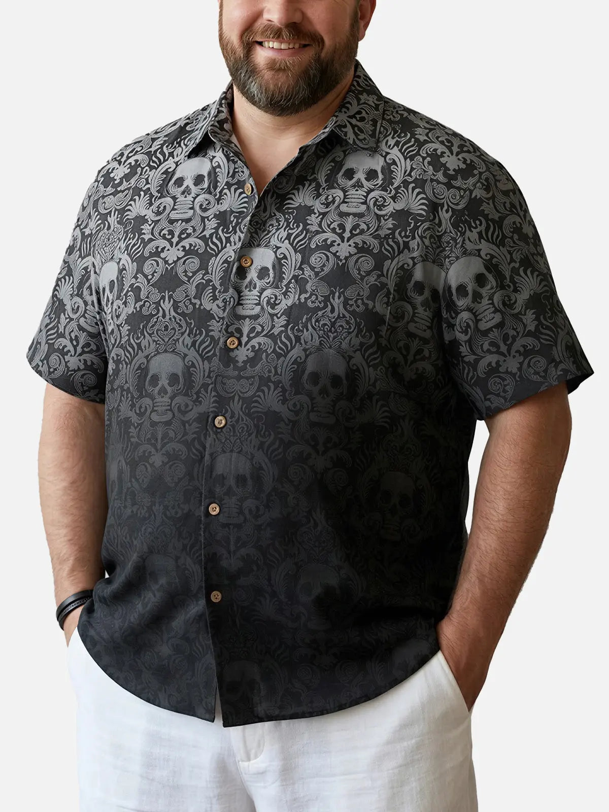 Tall Men's Gothic Skull Pattern Short Sleeve Shirt ElevenOasis