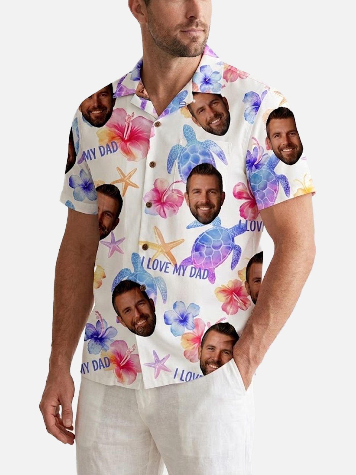 Men's Custom Face "I Love Dad" Hawaiian Short Sleeve Shirt Eleven Oasis