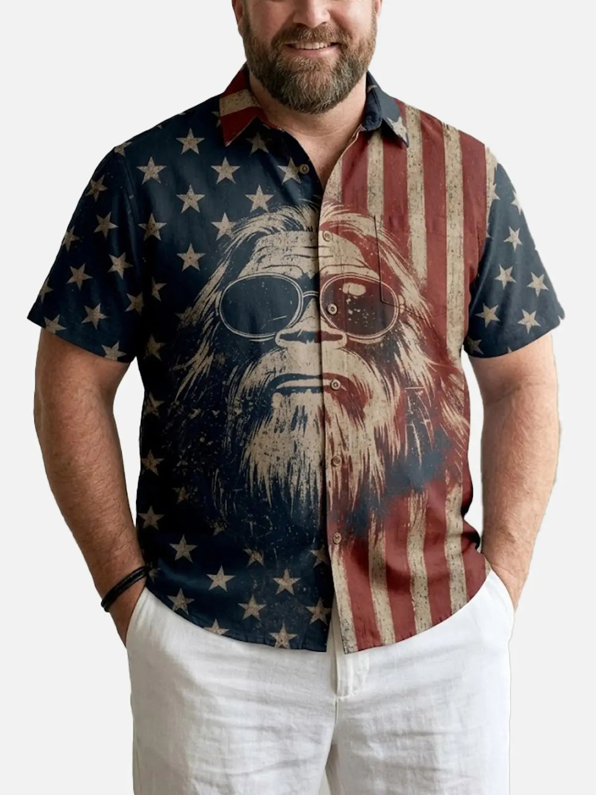 Tall Men's Patriotic Sasquatch Short Sleeve Shirt ElevenOasis