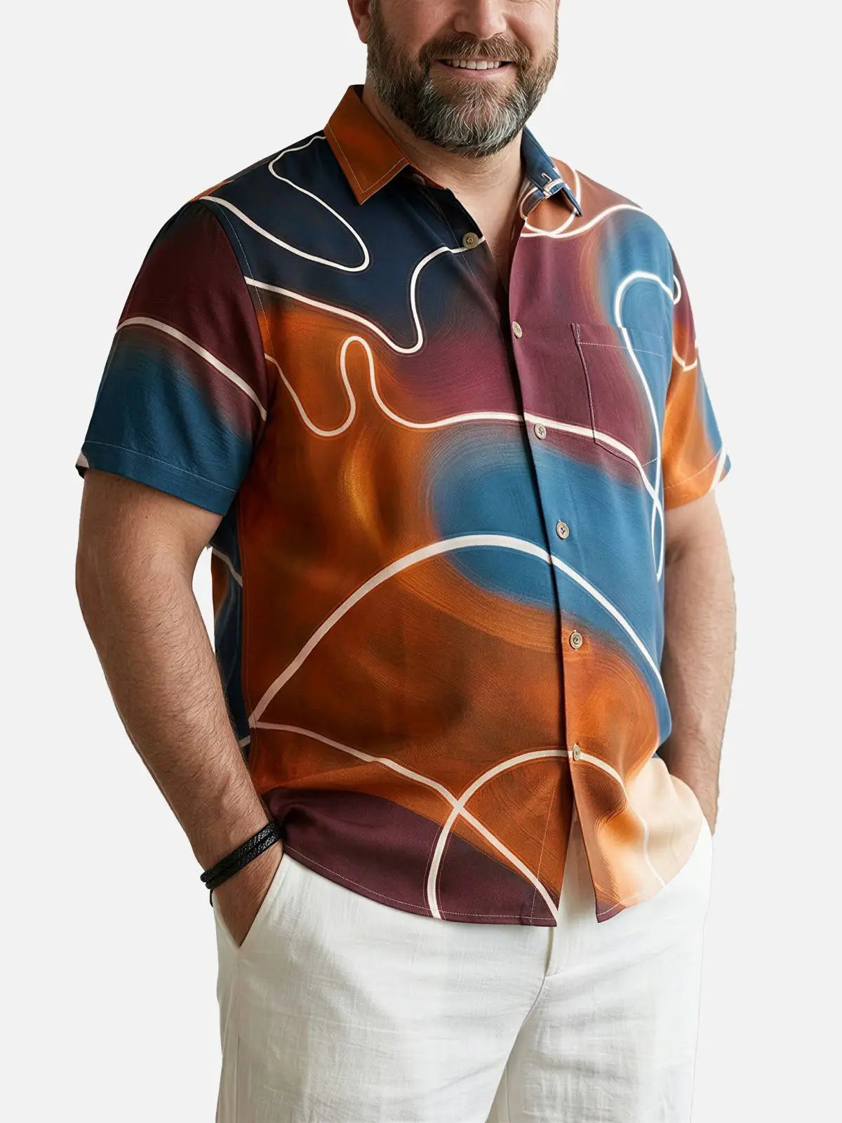 Tall Men's Neon Lounge Abstract Short Sleeve Shirt Eleven Oasis