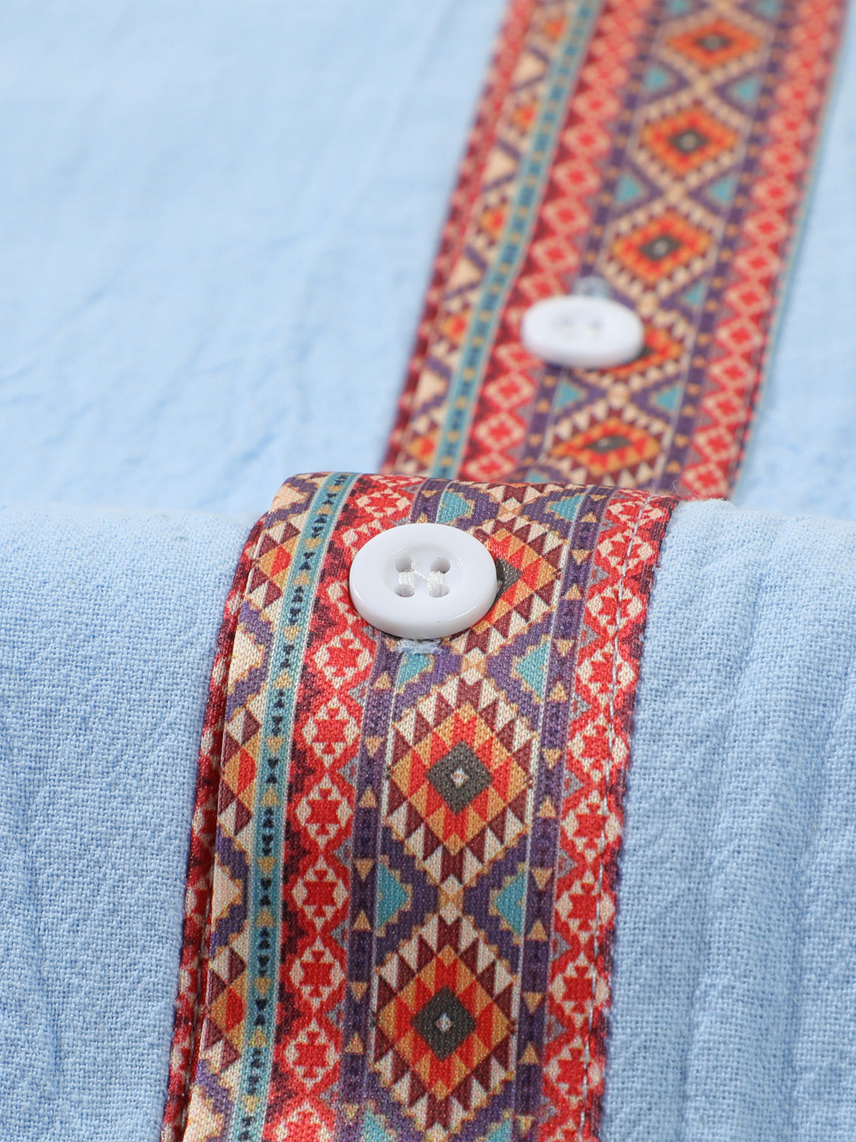 Men's Geometric Trim Linen Blend Long Sleeve Shirt Eleven Oasis