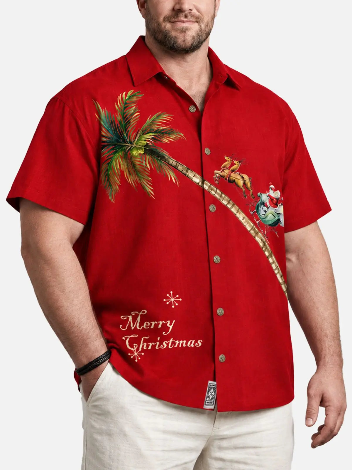 Tall Men's Merry Christmas Palm Tree Short Sleeve Shirt 