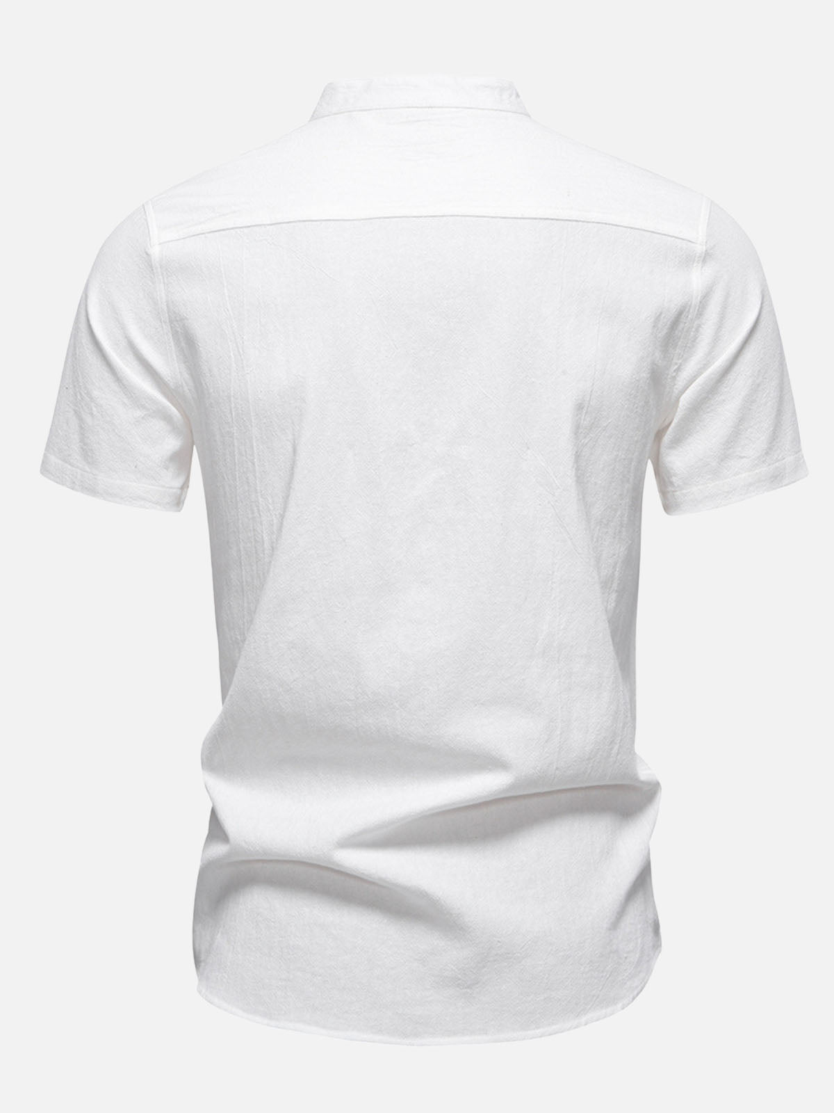 Men's Cotton Linen Band Collar Short Sleeve Shirt Eleven Oasis