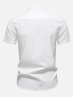 Men's Cotton Linen Band Collar Short Sleeve Shirt Eleven Oasis