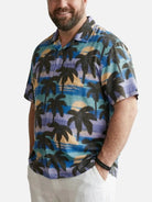 Tall Men's Abstract Palm Sunset Camp Collar Short Sleeve Shirt Eleven Oasis