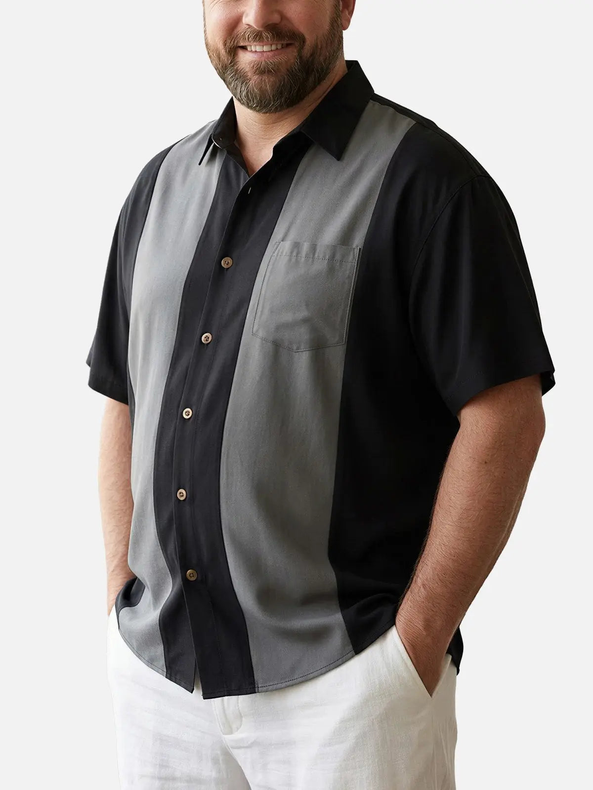 Tall Men's Basic 50s Style Bowling Short Sleeve Shirt ElevenOasis