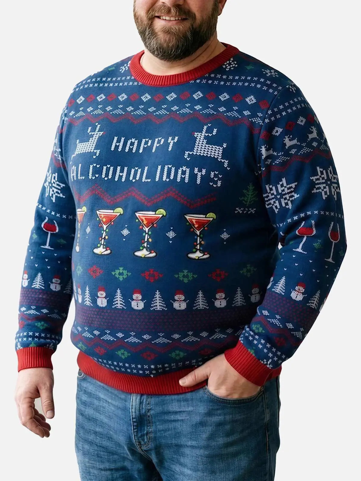 Merry Alcoholidays Martini & Wine Ugly Christmas Sweater ElevenOasis