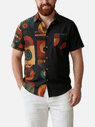 Tall  Men's Retro Geometric Panel Short Sleeve Shirt Eleven Oasis