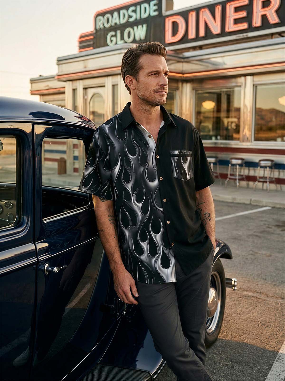 Men's Midnight Flames Short Sleeve Shirt Eleven Oasis