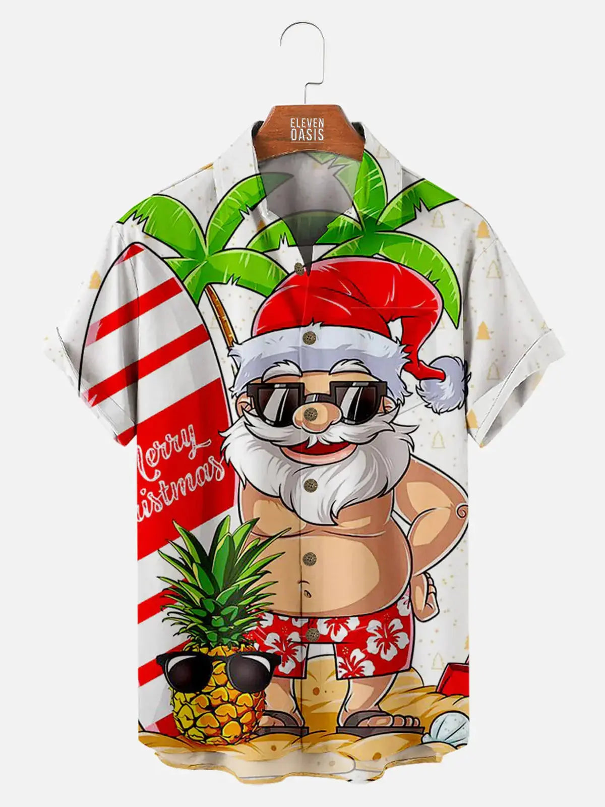 Men's Tropical Christmas Santa Hawaiian Short Sleeve Shirt