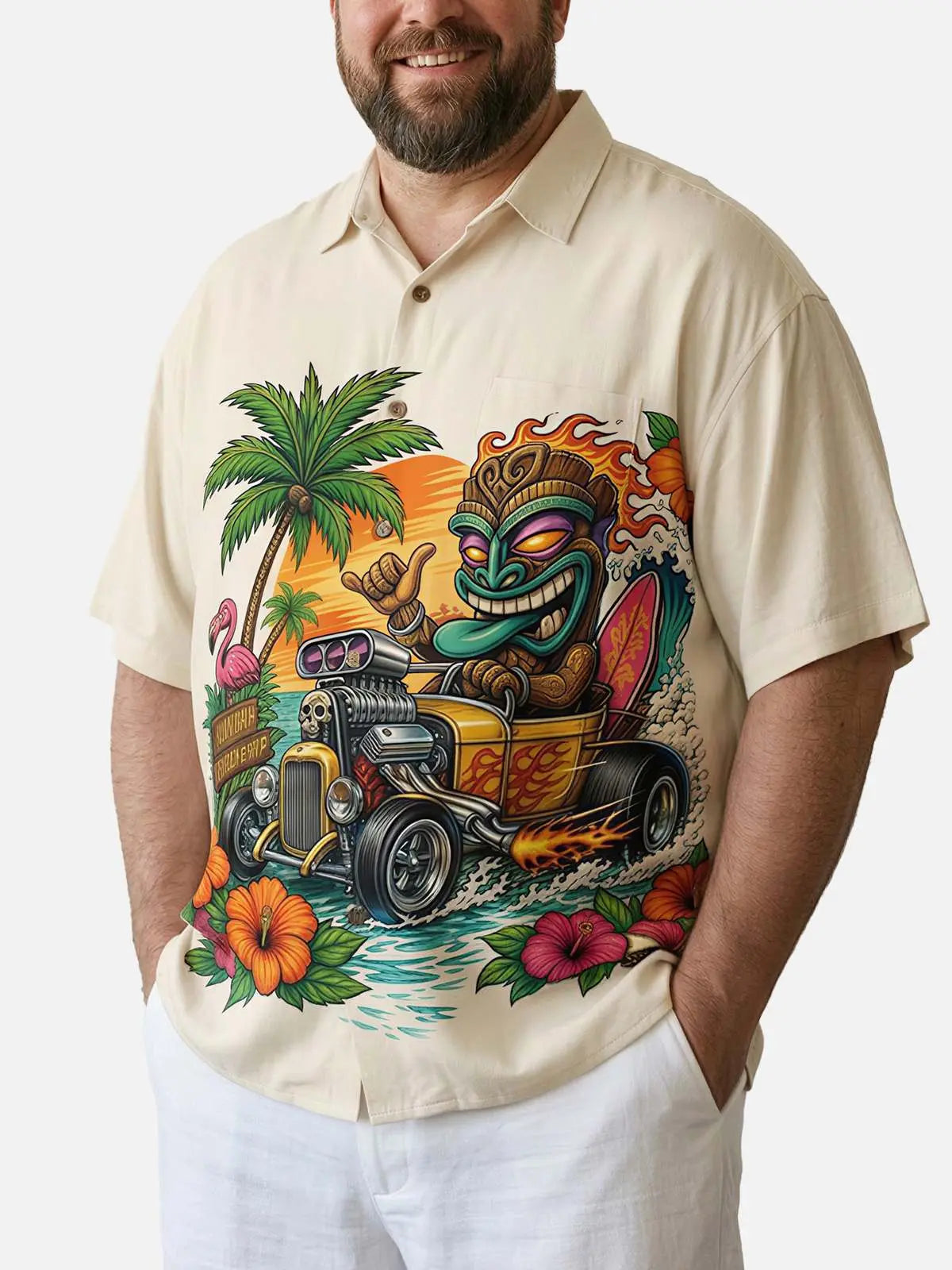 Tall Men's Tropical Tiki Hot Rod Short Sleeve Shirt Eleven Oasis