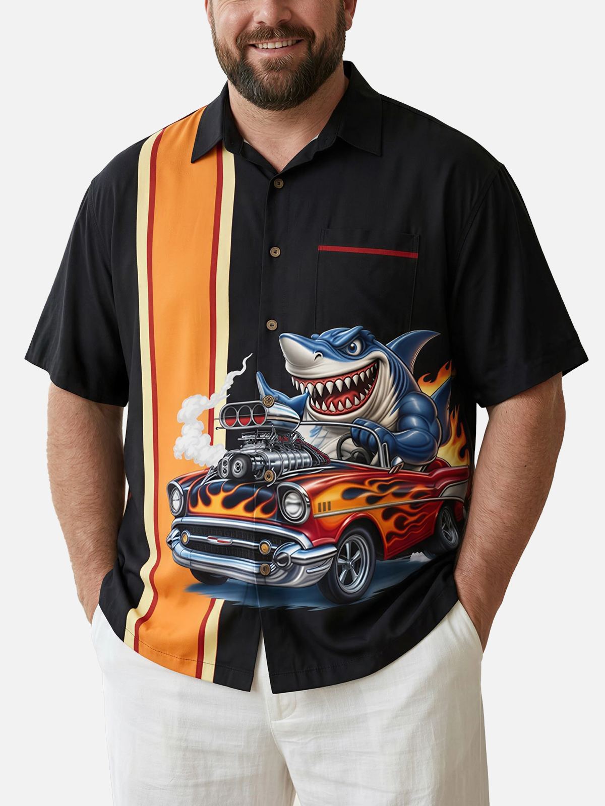 Tall Men's Shark Hot Rod Short Sleeve Shirt Eleven Oasis