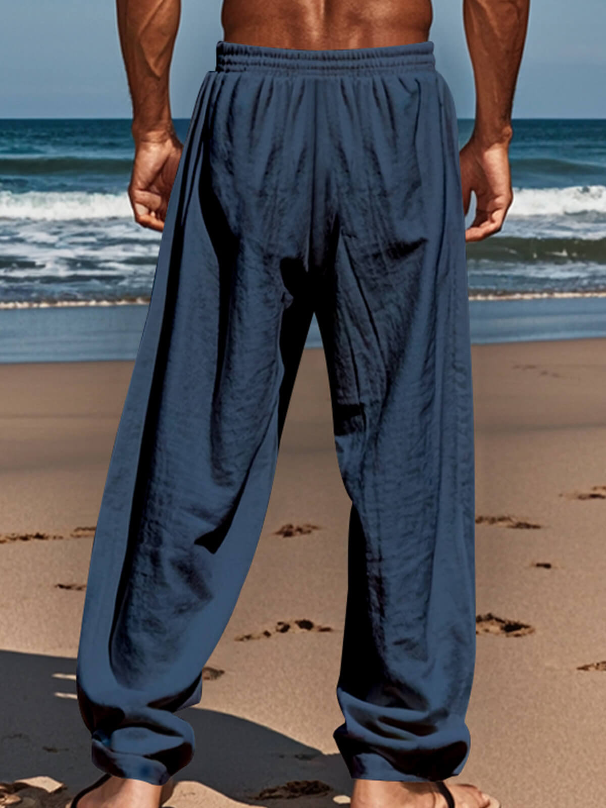 Men’s Solid Color Linen Elastic Waist Wide Leg Pants Vacation Effortless Lounge Wear Eleven Oasis