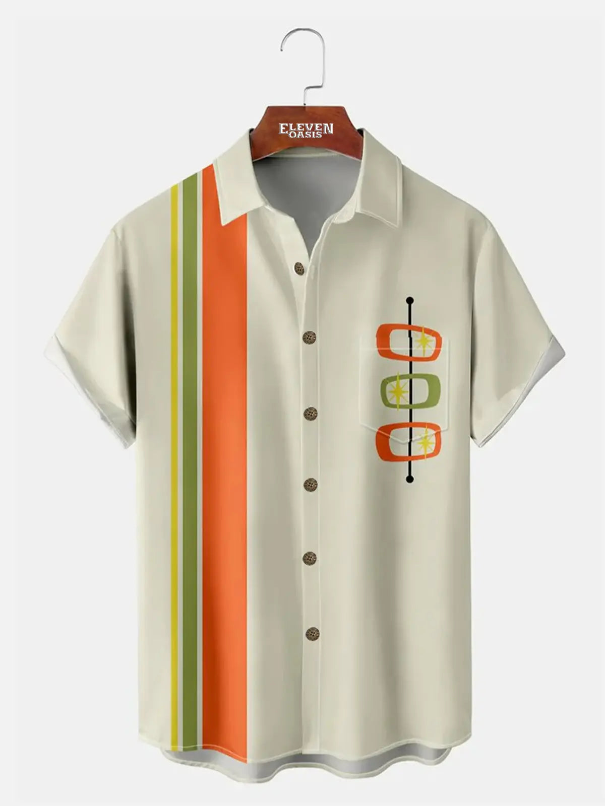 Casual Art Collection Geometric Stripes Color Block Bowling Shirt ElevenOasis