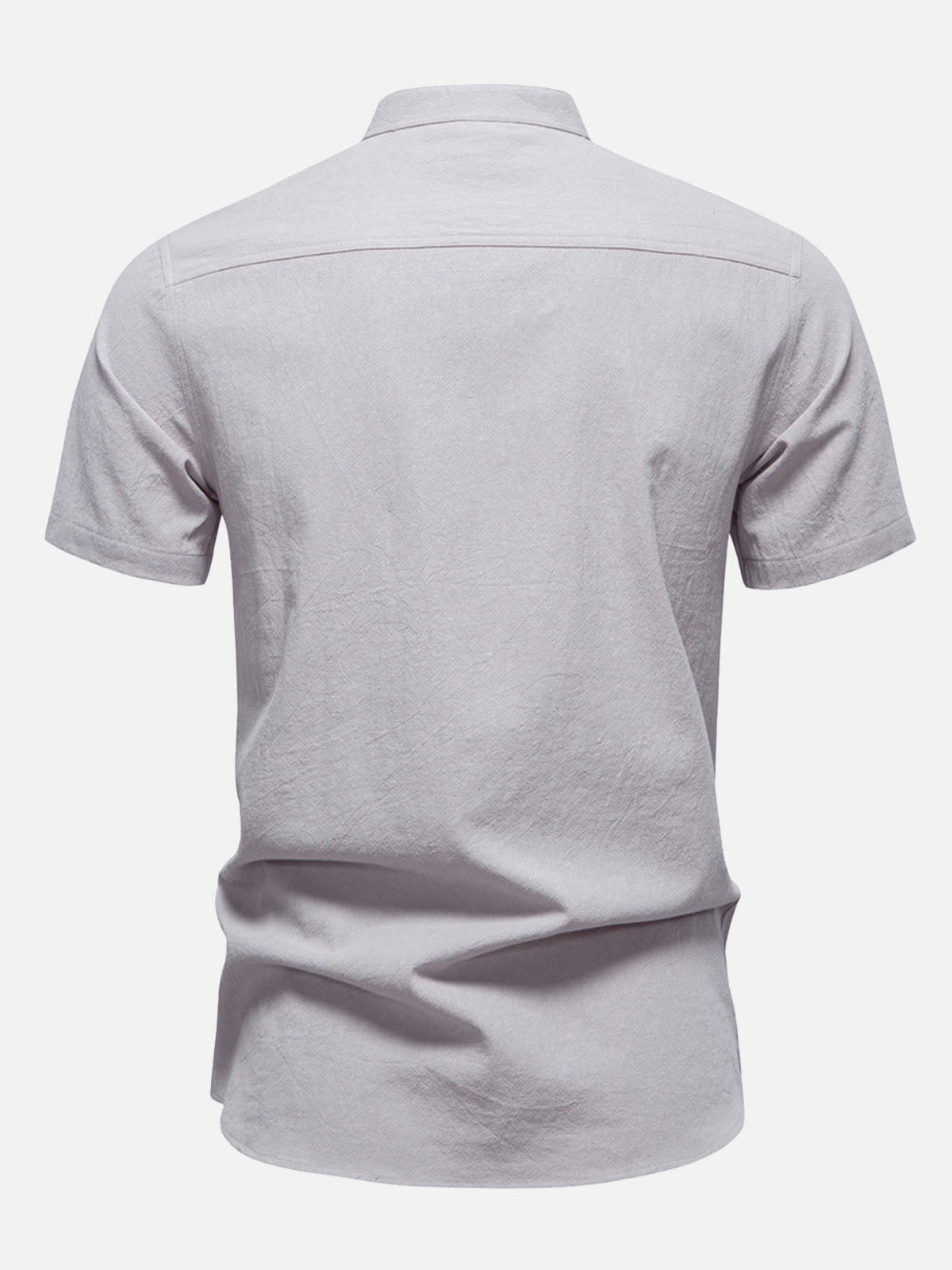 Men's Cotton Linen Band Collar Short Sleeve Shirt Eleven Oasis