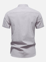 Men's Cotton Linen Band Collar Short Sleeve Shirt Eleven Oasis