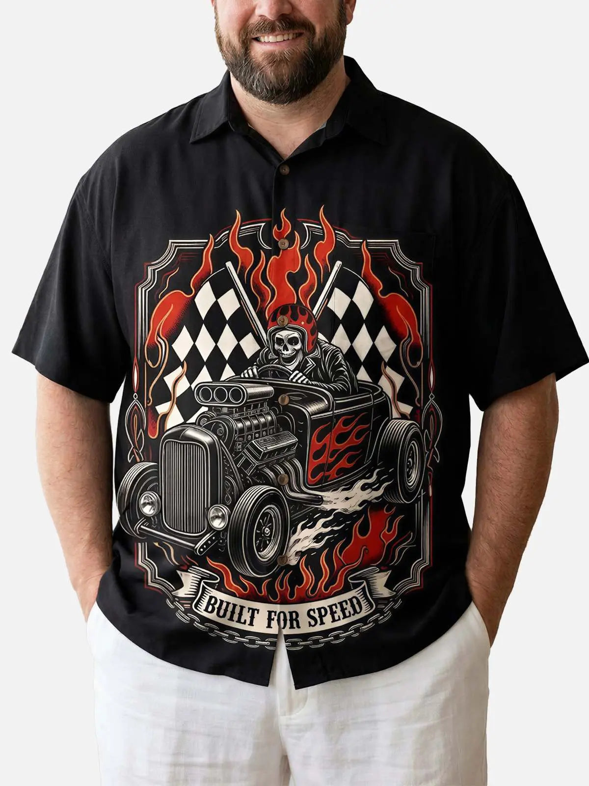 Tall Men's Skull Built For Speed Hot Rod Short Sleeve Shirt Eleven Oasis