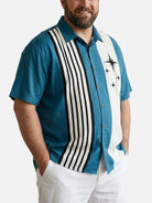 Tall Men's Striped with Space-Age Stars Casual Short Sleeve Shirt ElevenOasis