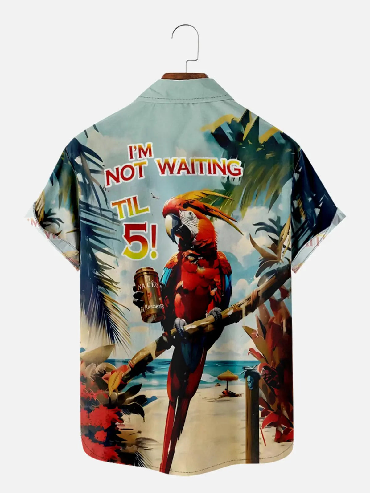 Men's Retro Pearched Parrot Vacation Palm Trees Drink Short Sleeve Shirt Eleven Oasis