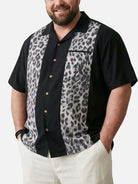 Tall Men's Leopard Print Panel Bowling Short Sleeve Shirt 