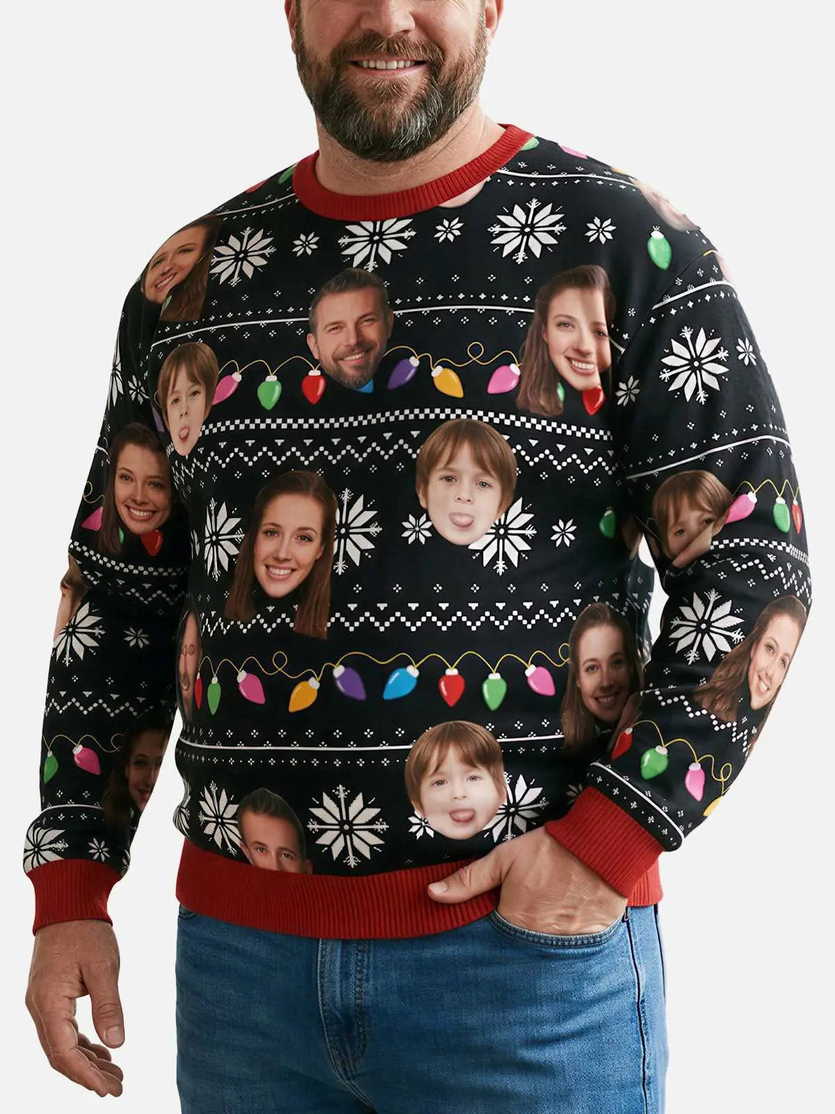 Customizable Face Christmas Lights Ugly Christmas Sweater ElevenOasis