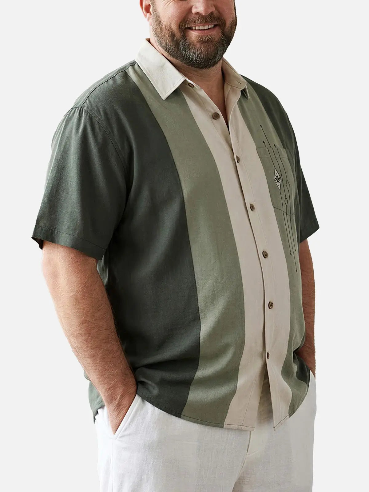 Tall Men's Color-block Striped Casual Breathable Bowling Short Sleeve Shirt ElevenOasis