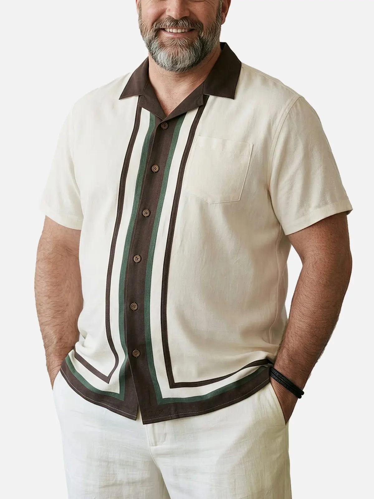 Tall Men's Framed Panel Contrast Collar Short Sleeve Shirt Eleven Oasis