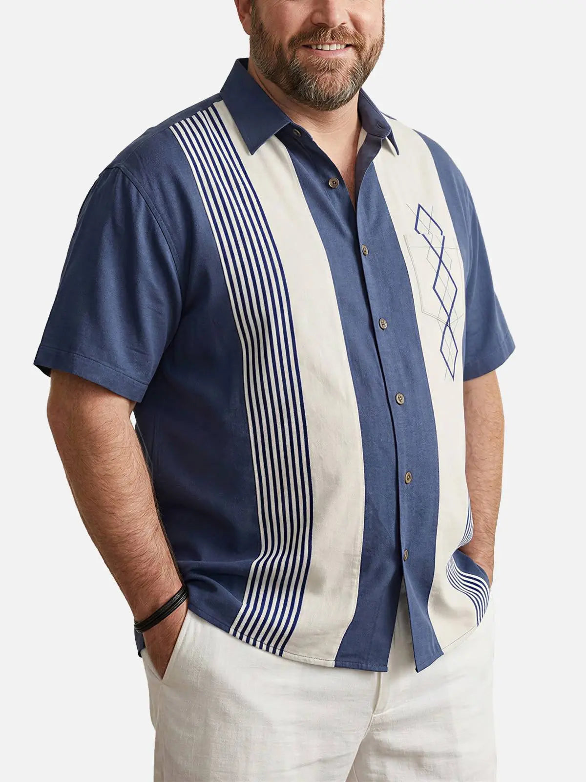 Tall Men's Mid-Century Geometric Short Sleeve Shirt ElevenOasis