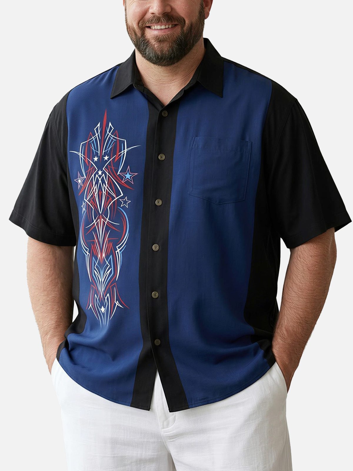 Tall Men's Patriot Pinstripe Short Sleeve Shirt Eleven Oasis