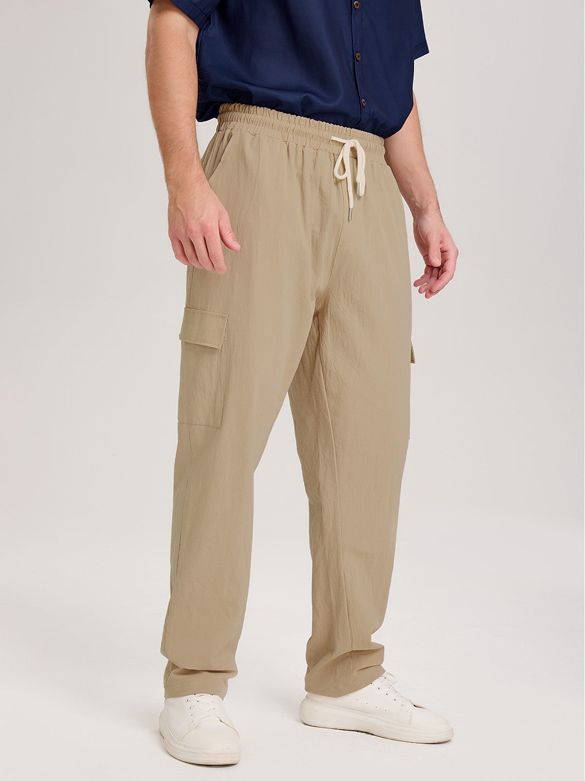 Men's Solid Color Linen Basic Breathable Vacation Cargo Pants ElevenOasis