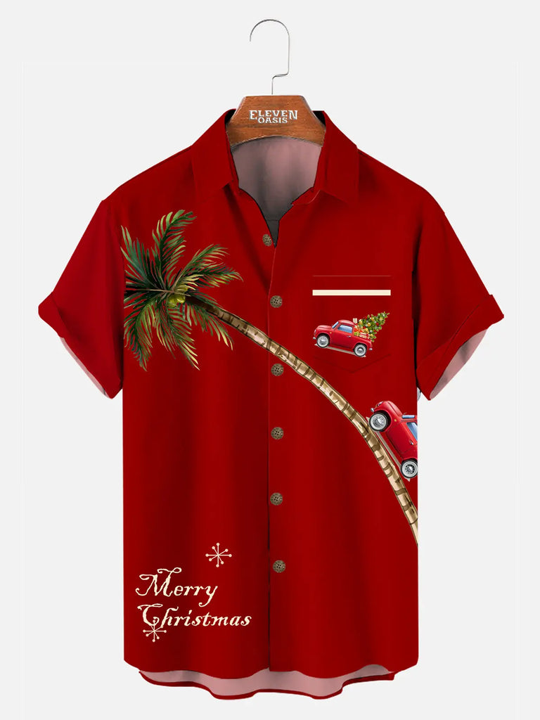 Merry Christmas Men's Casual Short-Sleeved Shirt Eleven Oasis