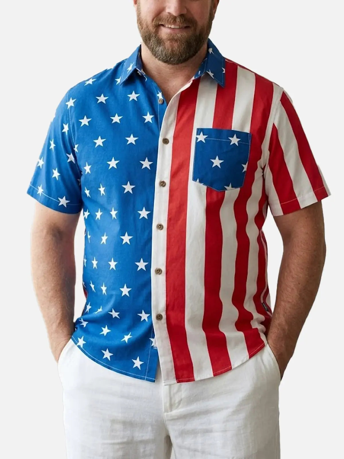 Tall Men's Classic Americana Flag Short Sleeve Shirt ElevenOasis